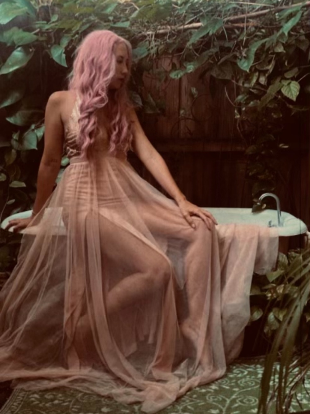 Plunge V-Neck Blush Pink Tulle Dress Prom